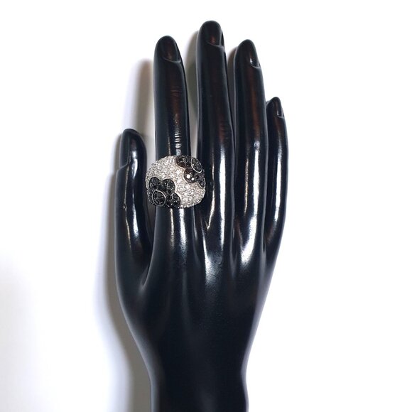 Vintage 925 Sterling Silver Black & White Cubic Zirconia Dome Cocktail Ring - Picture 15 of 15